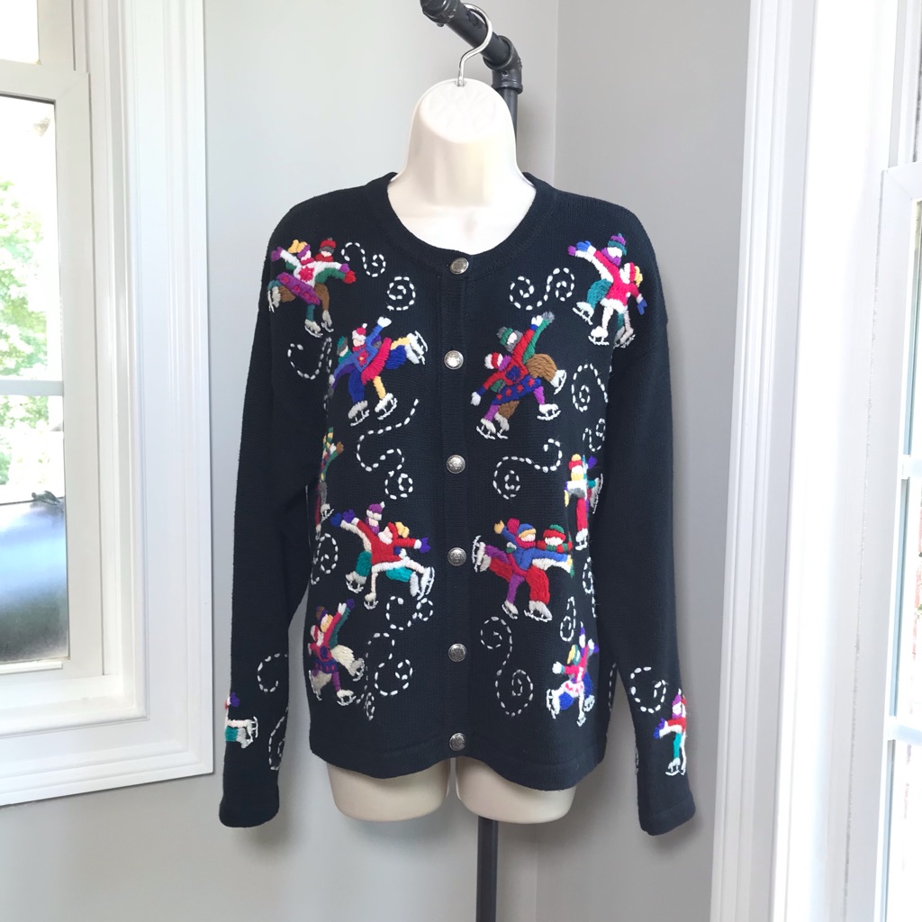 Vintage Michael Simon Embroidered Ice Skaters Cardigan - Women’s Xl